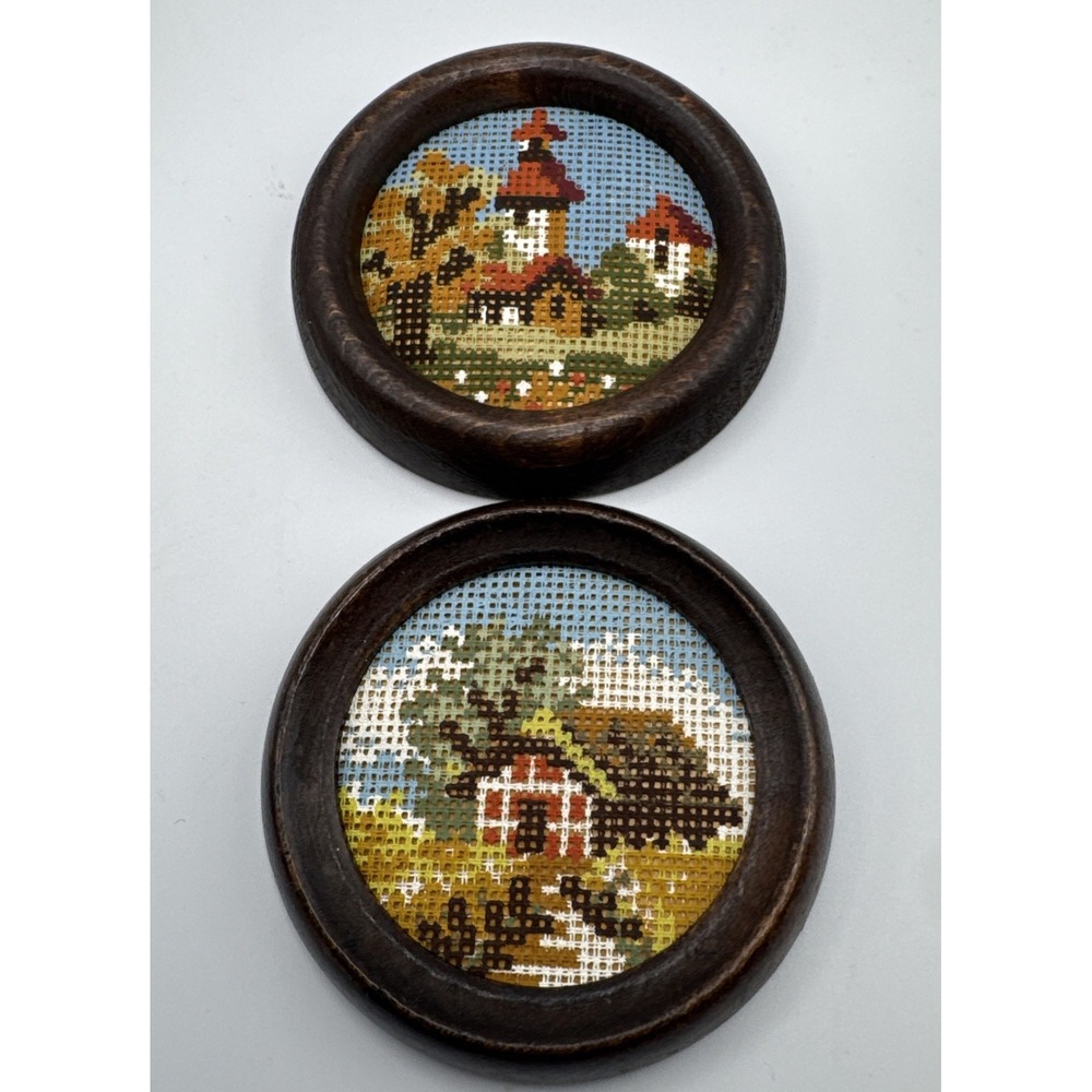 Vintage Gobelin Embroidery Kit w Frame Barn Church Germany Unused Set of 2 Mini
